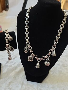 Retired Brighton Silver & Black Charm Necklace and Bracelet Set